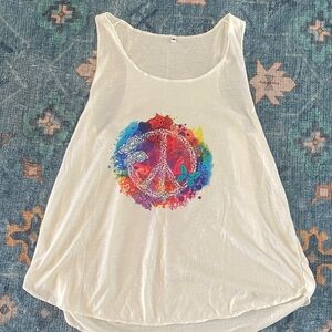 Cream Tank Top with Rainbow Peace Graphic
